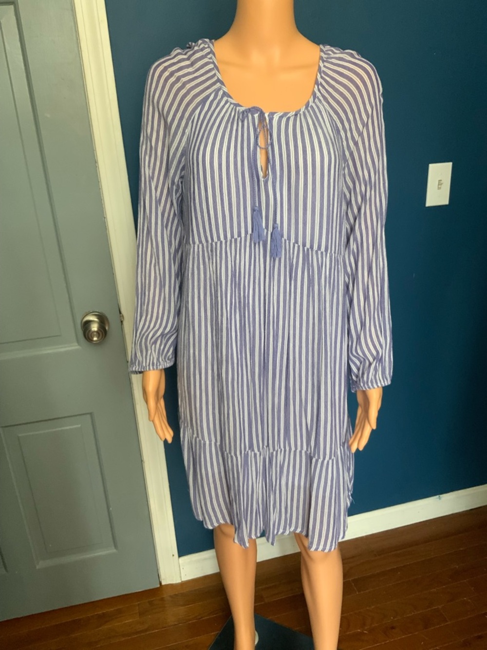 Old Navy Blue and White Striped Midi Dress